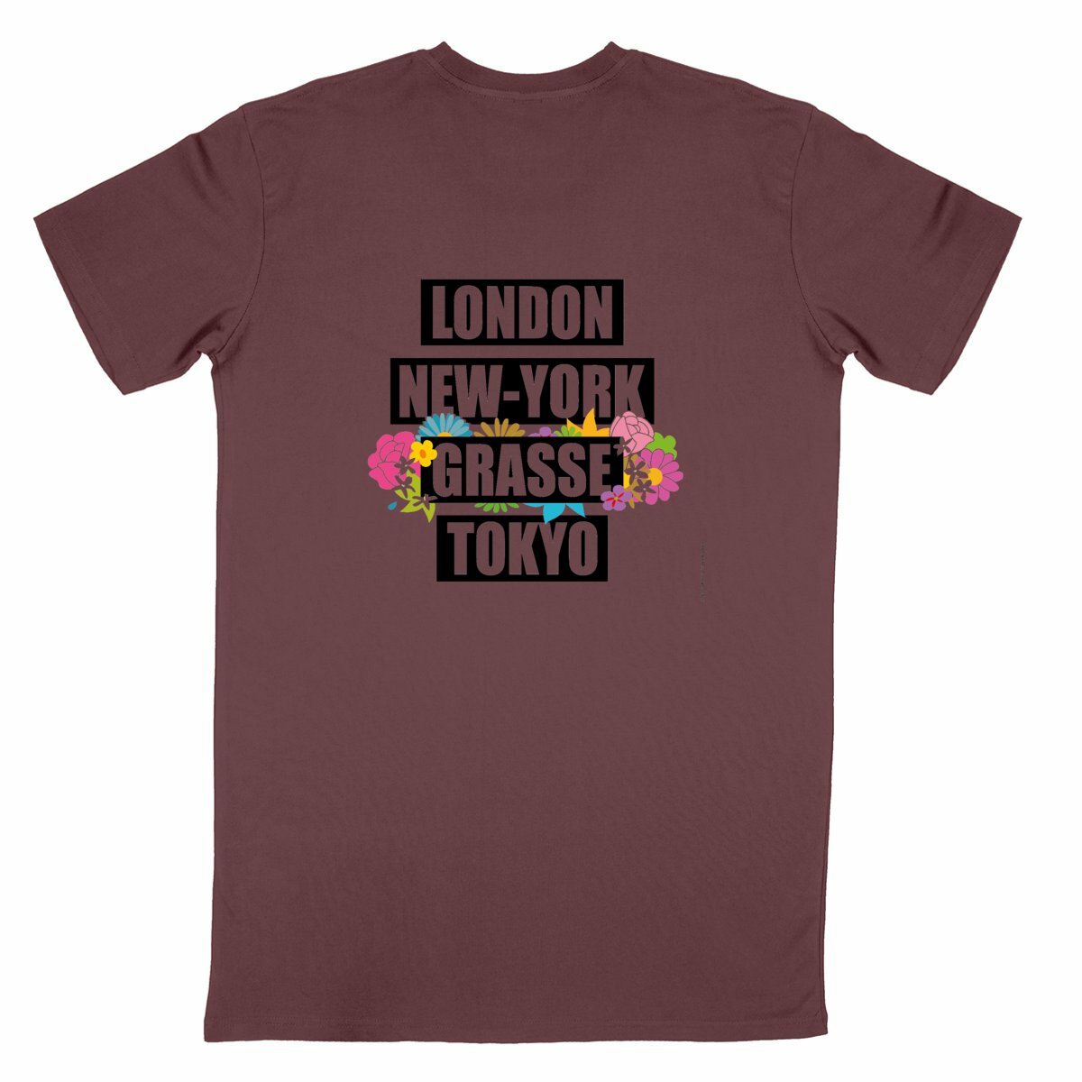 T-shirt Unisexe Classique London NY Grasse fleuri R/V - dos_bordeaux