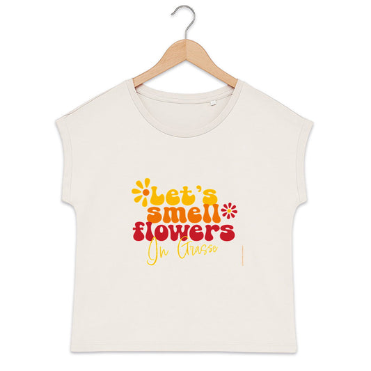 T-shirt femme manches à revers Let's smell flowers in Grasse - face_0