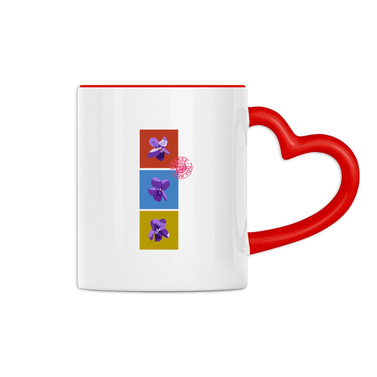 Mug à anse en forme de coeur les 3 violettes de Grasse - face_1