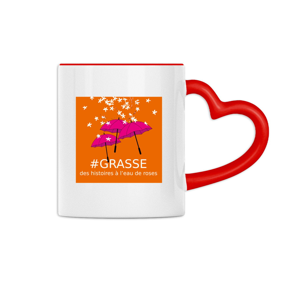Mug à anse en forme de coeur Grasse histoires à l'eau de roses - face_1