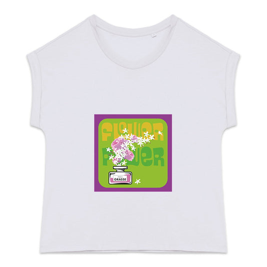 T-shirt femme manches à revers Flower Power mauve - face_1
