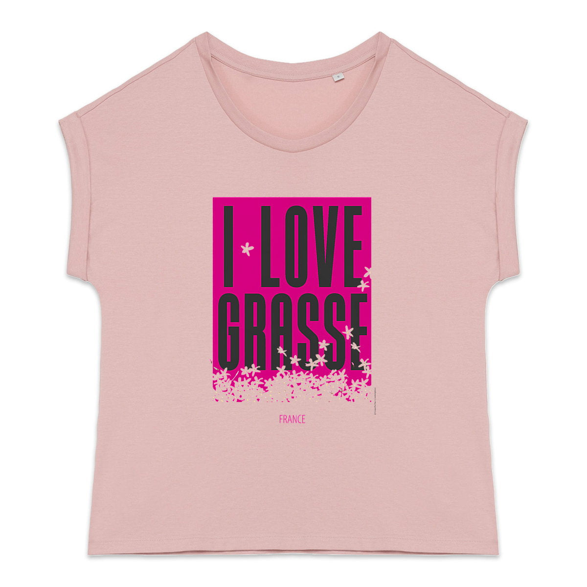 T-shirt femme manches à revers I love Grasse - face_2