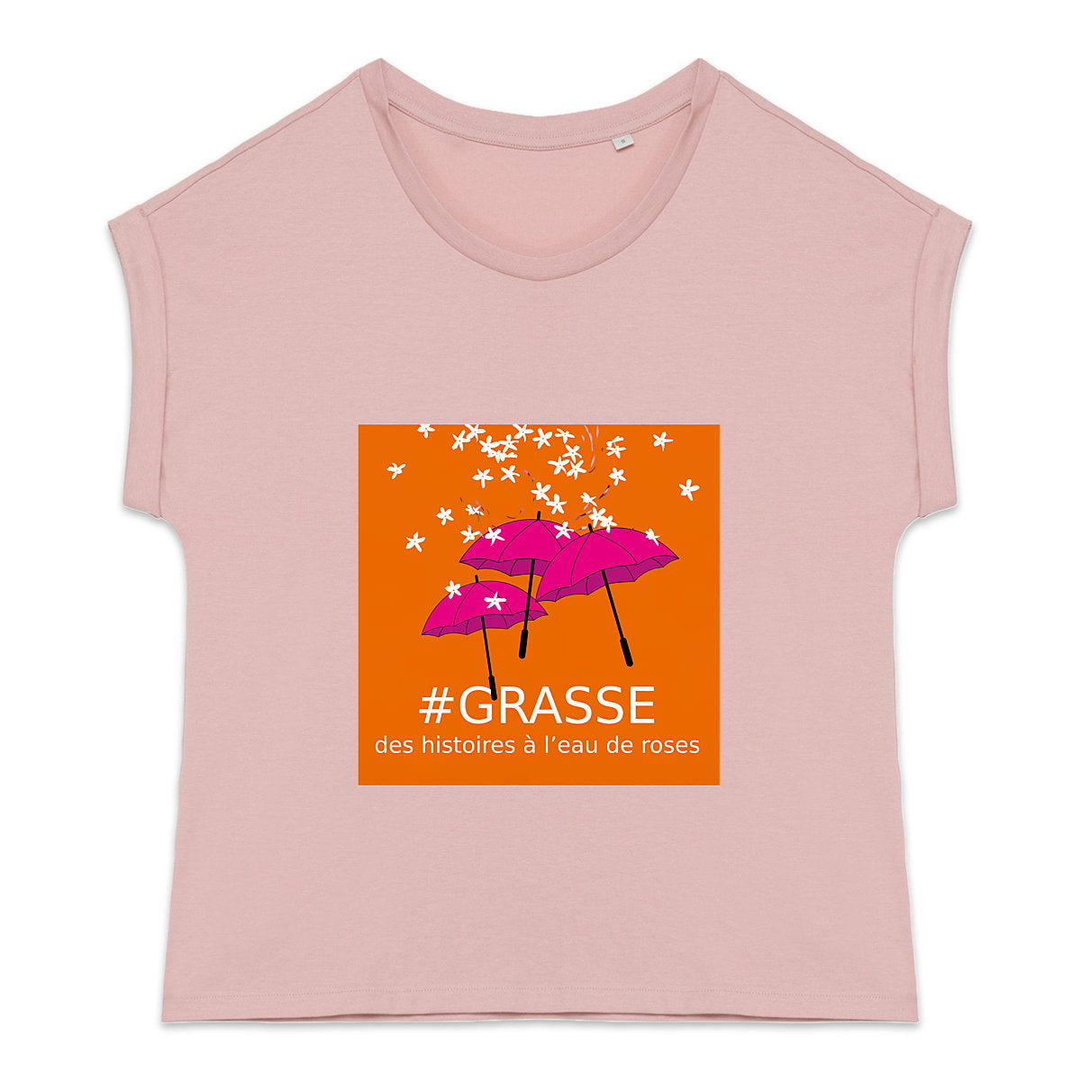 T-shirt femme manches à revers Grasse eau de roses - face_2