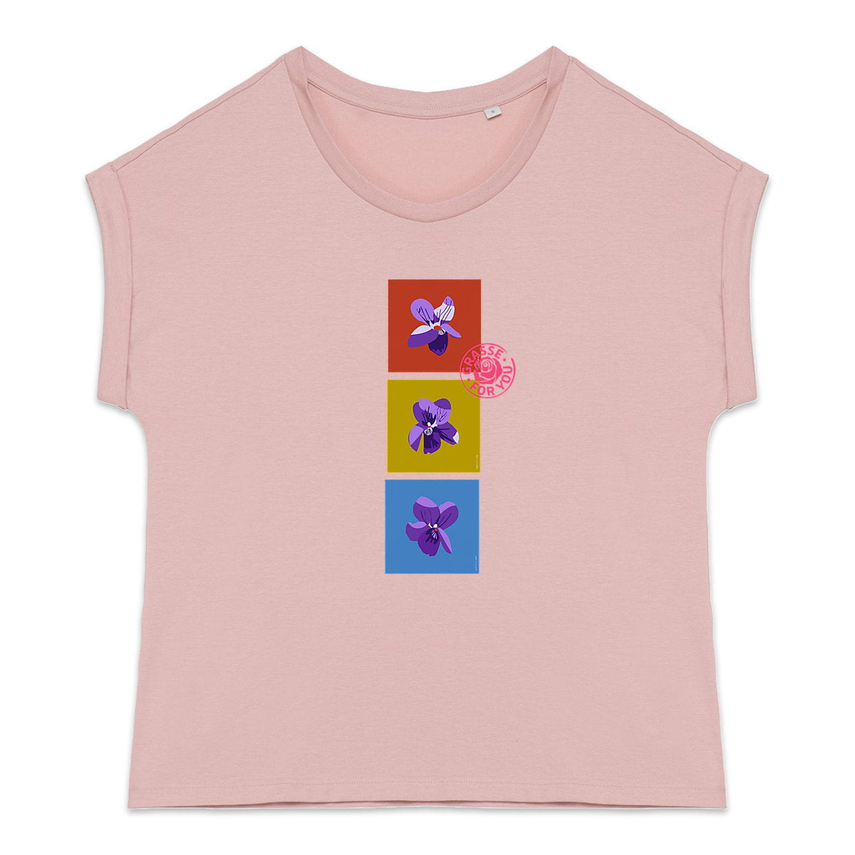 T-shirt femme manches à revers les 3 violettes de Grasse - face_3