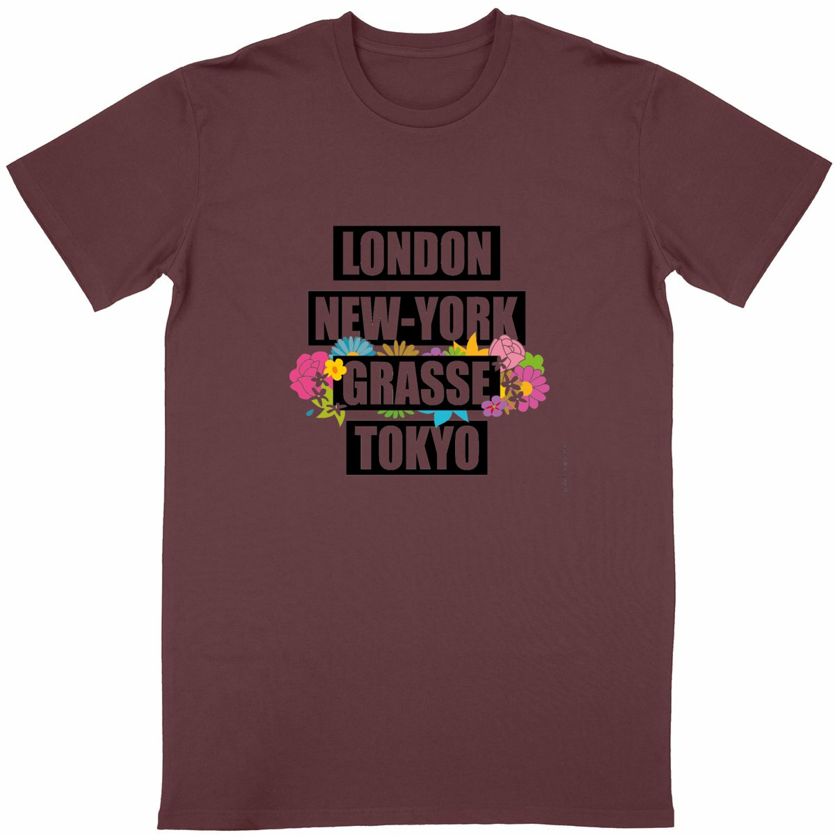 T-shirt Unisexe Classique London Grasse fleuri - face_bordeaux