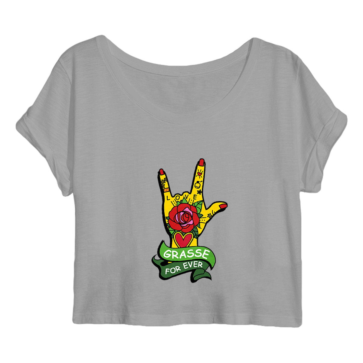 Crop top Femme main rock Grasse for ever - face_gris