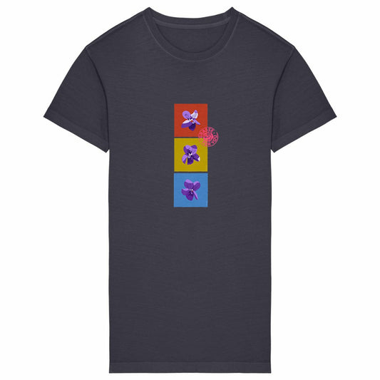 Robe T-shirt Vintage Femme les 3 violettes de Grasse - face_grisanthracite