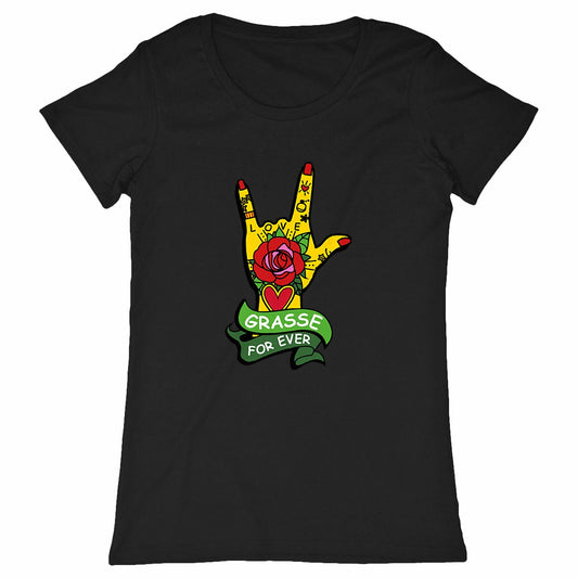 TShirt Femme Love Grasse Rock'n'roll - face_noir