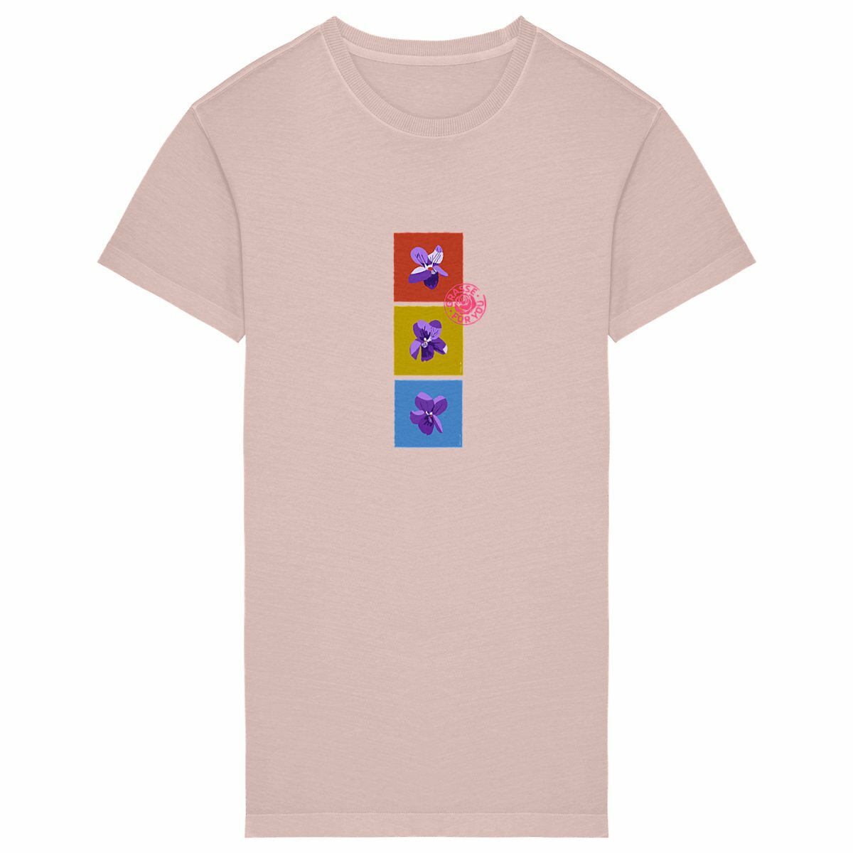 Robe T-shirt Vintage Femme les 3 violettes de Grasse - face_petalrose