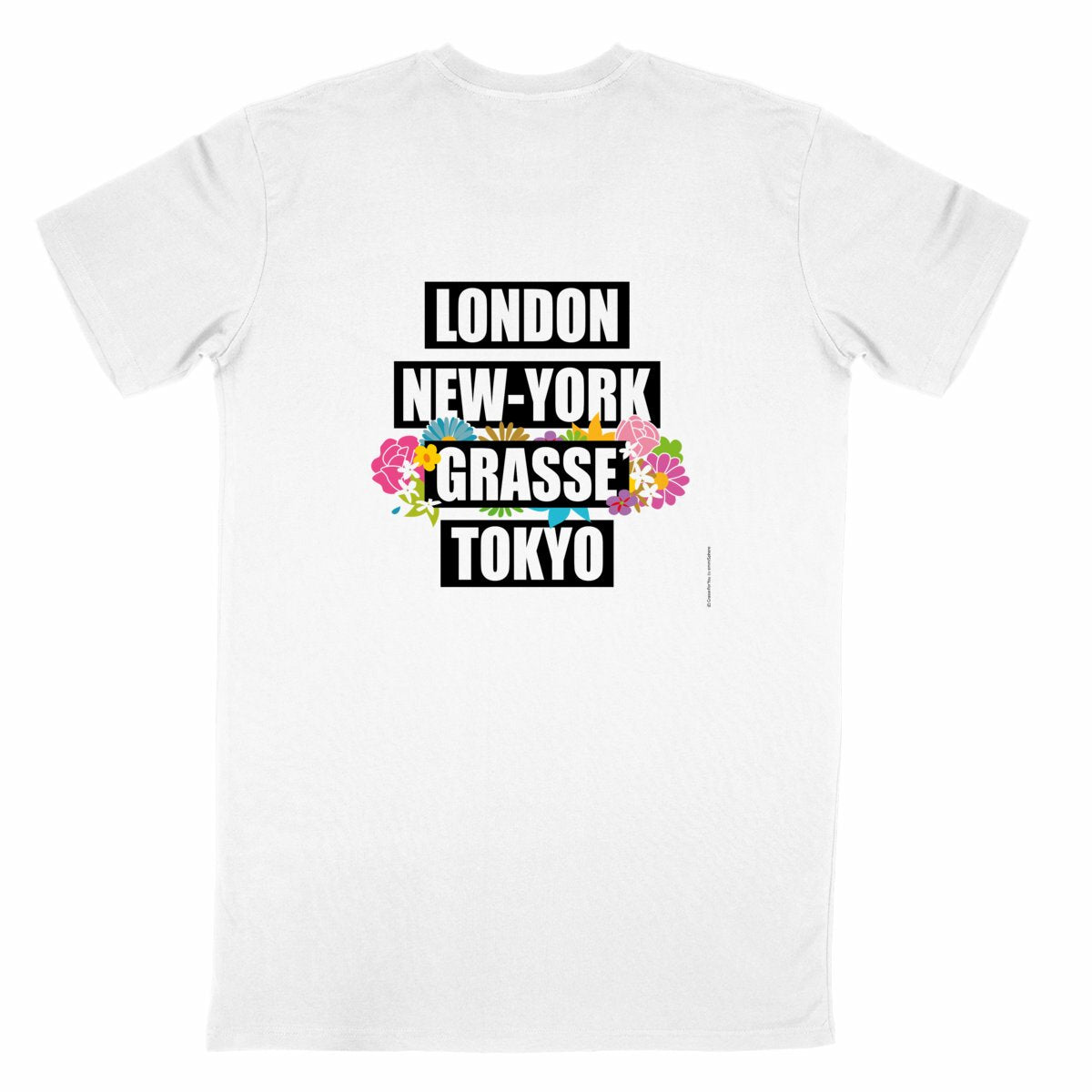 T-shirt Unisexe Classique London NY Grasse fleuri R/V - dos_blanc