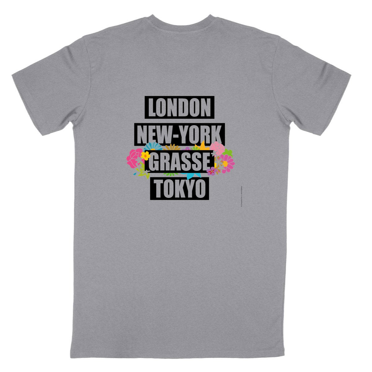 T-shirt Unisexe Classique London NY Grasse fleuri R/V - dos_gris