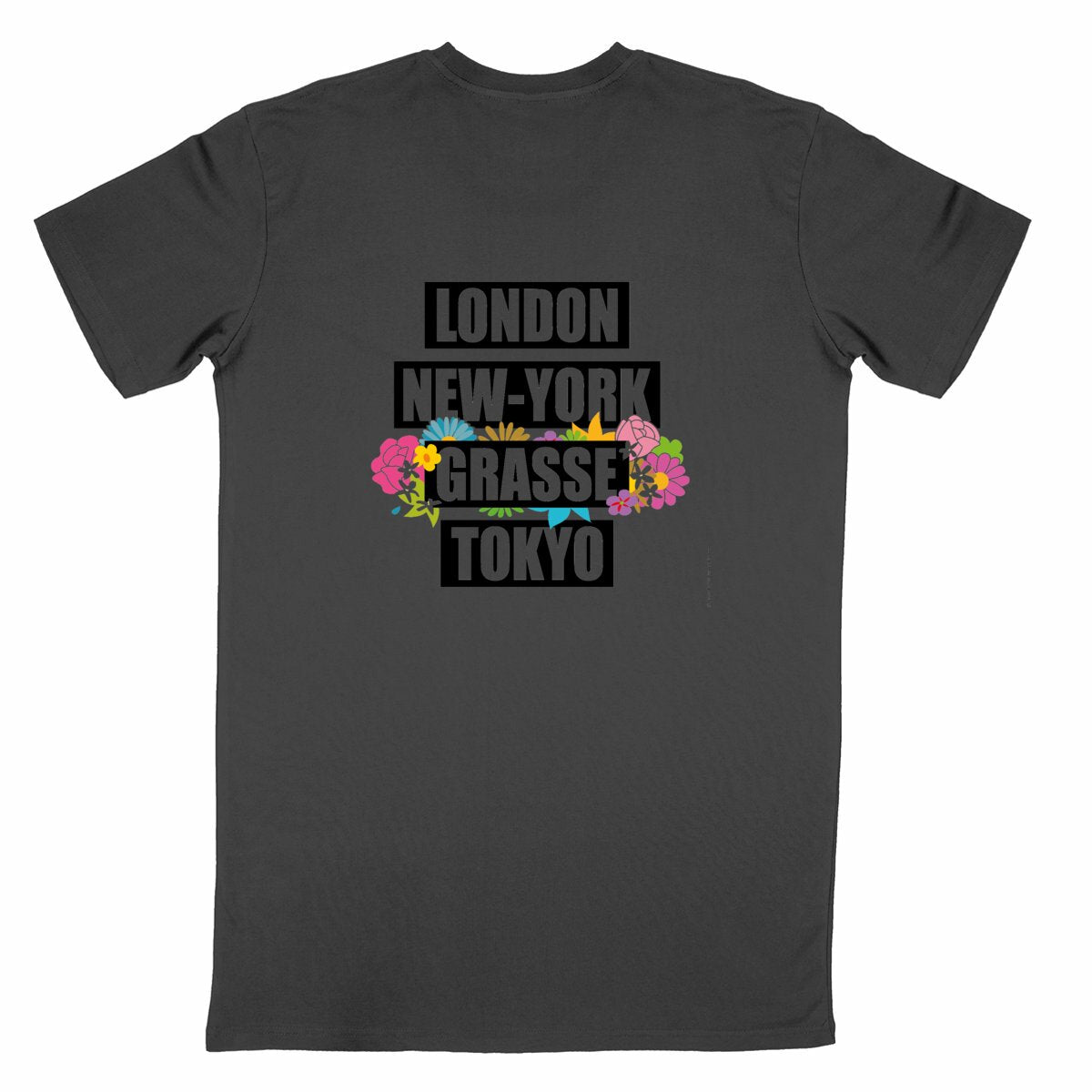 T-shirt Unisexe Classique London NY Grasse fleuri R/V - dos_noir