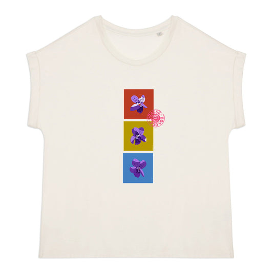 T-shirt femme manches à revers les 3 violettes de Grasse - face_0