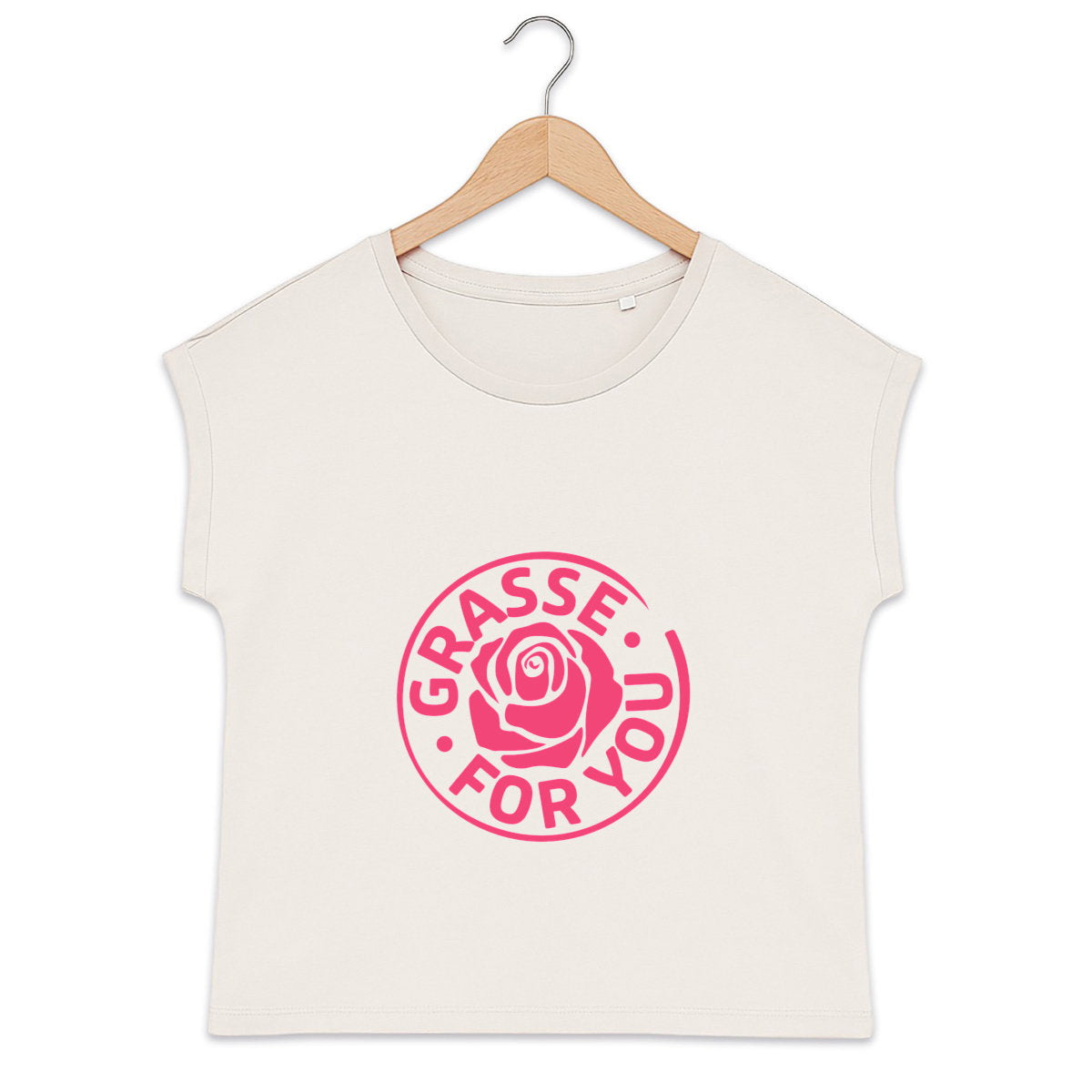 T-shirt femme manches à revers Grasse for you rose - face_0