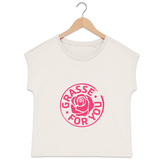T-shirt femme manches à revers Grasse for you rose - face_0