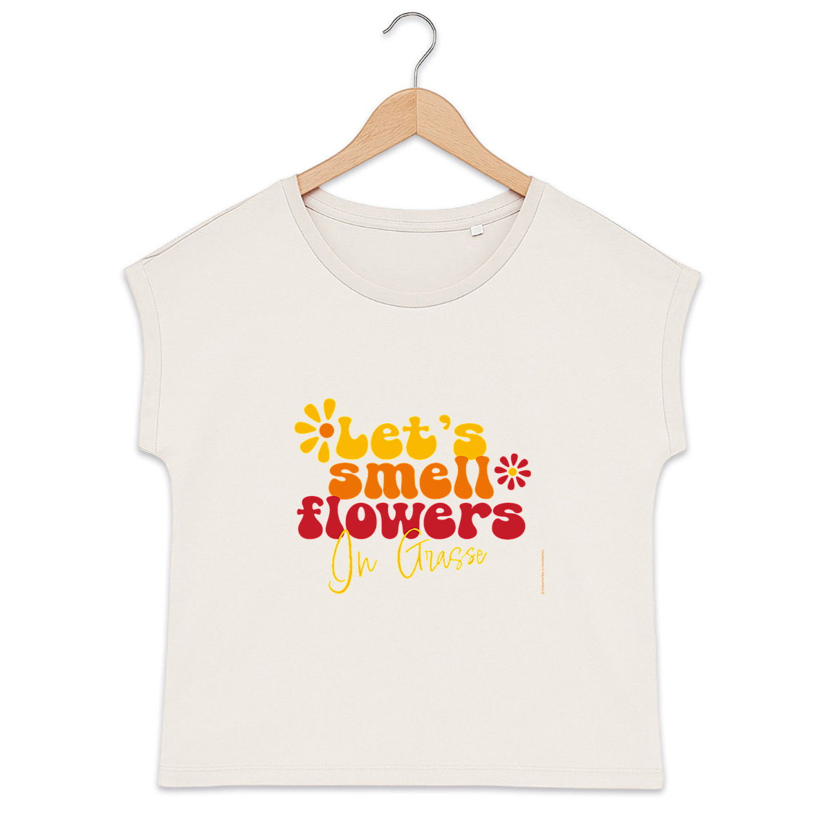 T-shirt femme manches à revers Let's smell flowers in Grasse - face_0