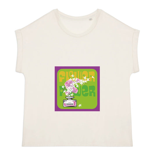 T-shirt femme manches à revers Flower Power mauve - face_0