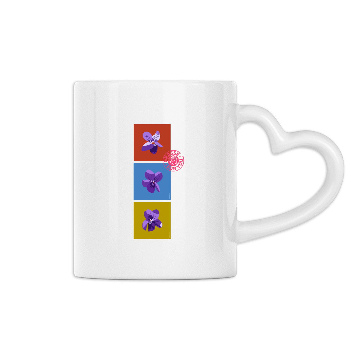 Mug à anse en forme de coeur les 3 violettes de Grasse - face_0