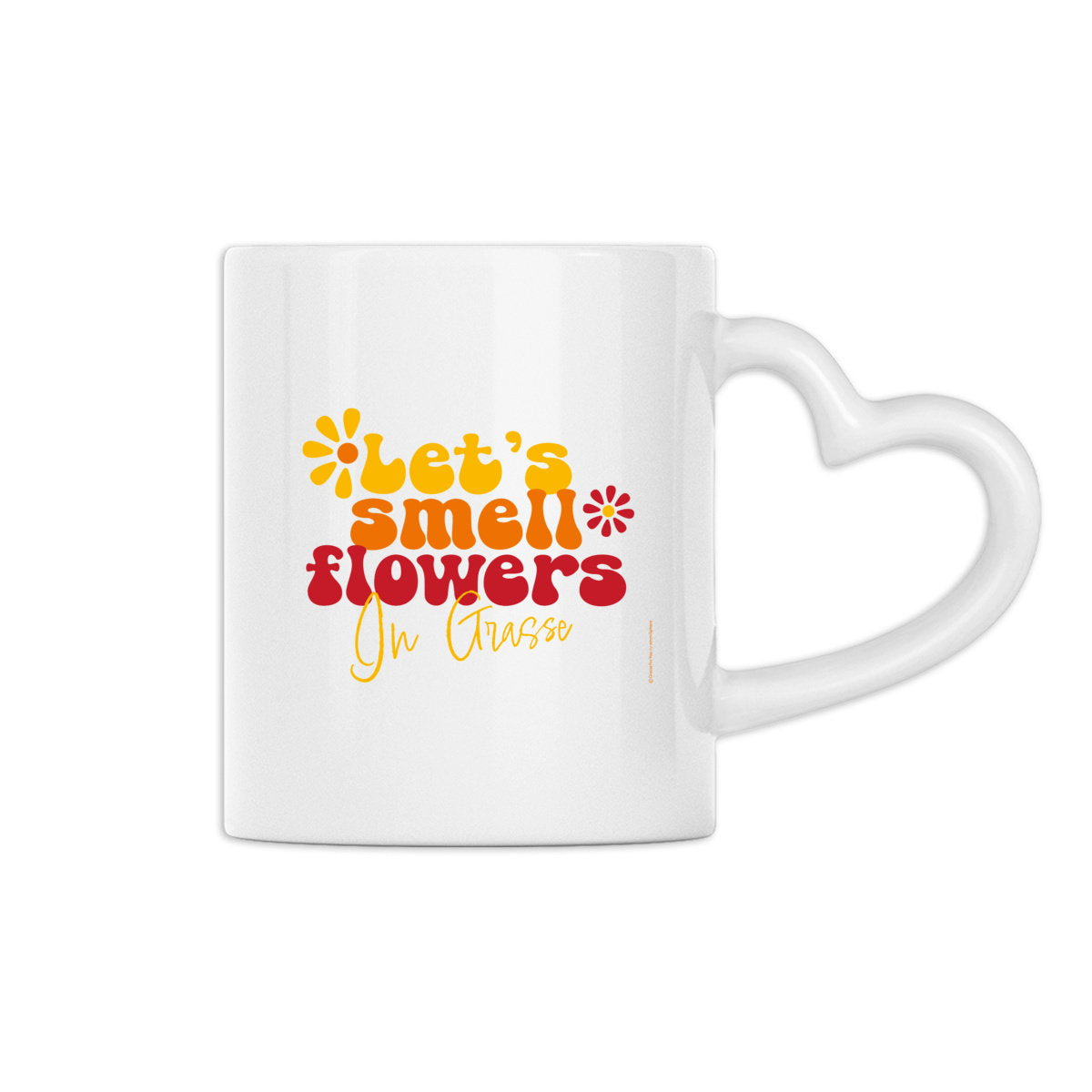 Mug à anse en forme de coeur Let's smell flowers in Grasse - face_0