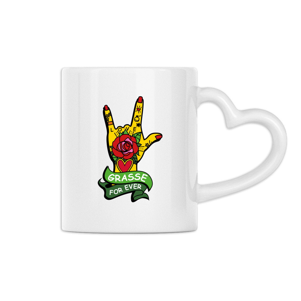Mug à anse en forme de coeur Main Grasse for ever - face_0