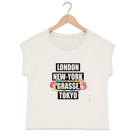 T-shirt femme manches à revers London Grasse fleuri 2 - face_0