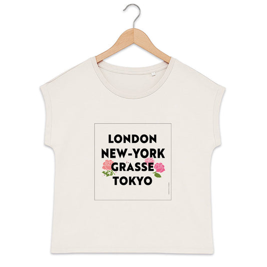 T-shirt femme manches à revers London Grasse fleuri - face_0