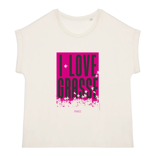 T-shirt femme manches à revers I love Grasse - face_0