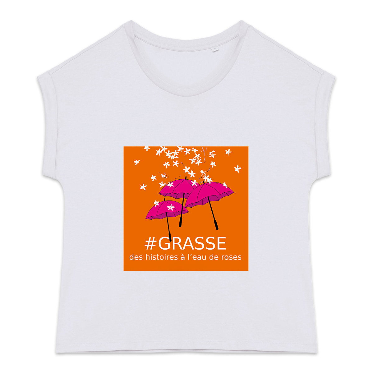 T-shirt femme manches à revers Grasse eau de roses - face_0