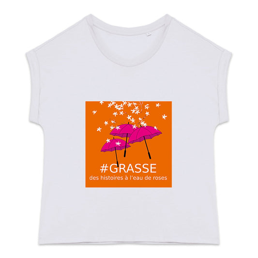 T-shirt femme manches à revers Grasse eau de roses - face_0