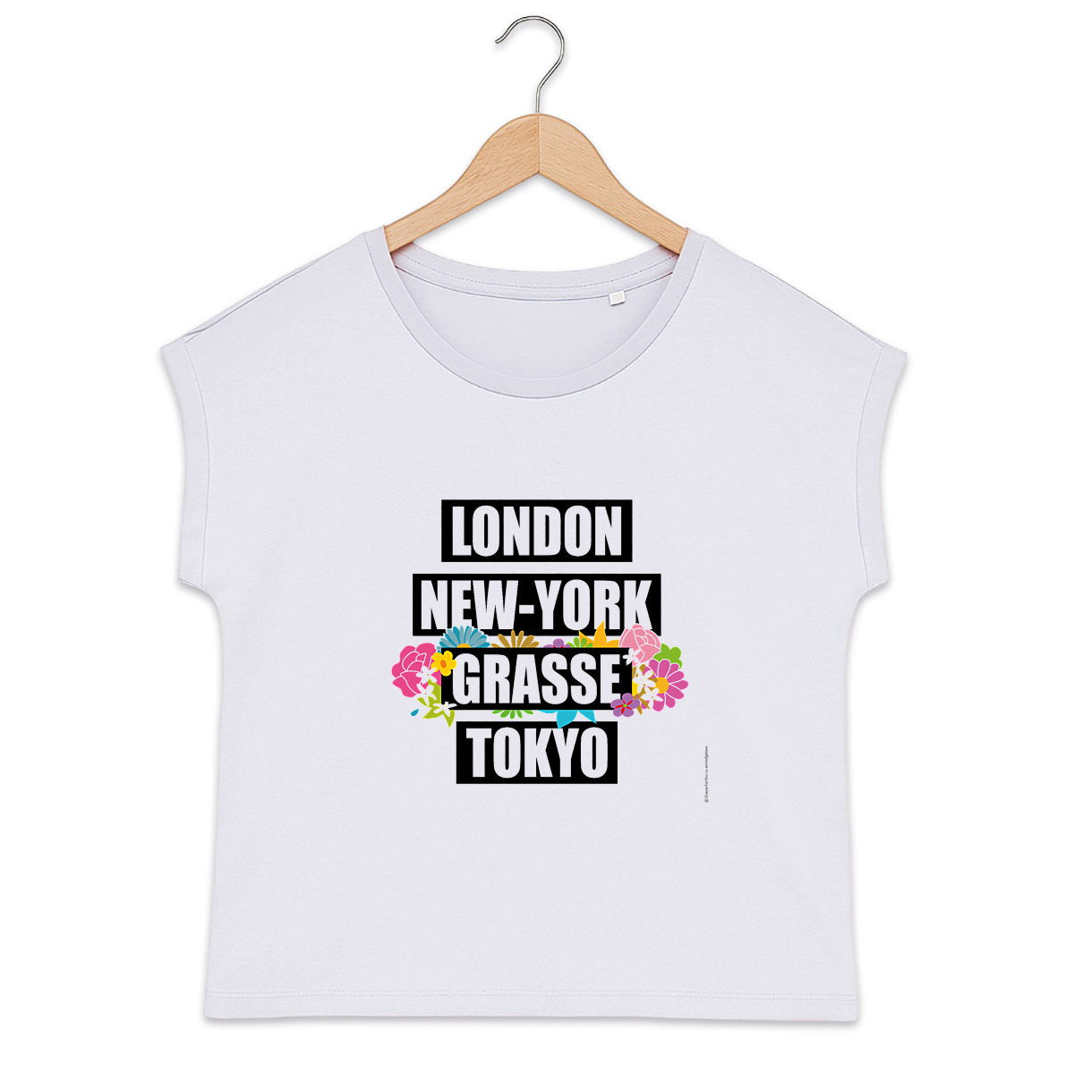 T-shirt femme manches à revers London Grasse fleuri 2 - face_1