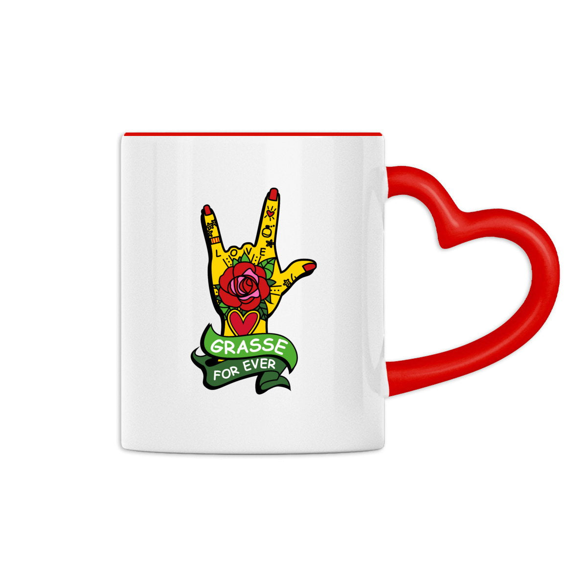 Mug à anse en forme de coeur Main Grasse for ever - face_1