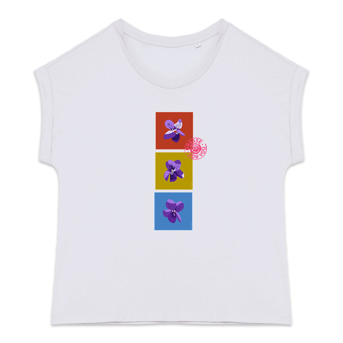 T-shirt femme manches à revers les 3 violettes de Grasse - face_1
