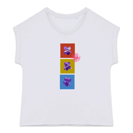 T-shirt femme manches à revers les 3 violettes de Grasse - face_1