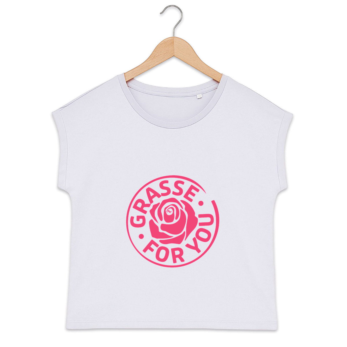 T-shirt femme manches à revers Grasse for you rose - face_1