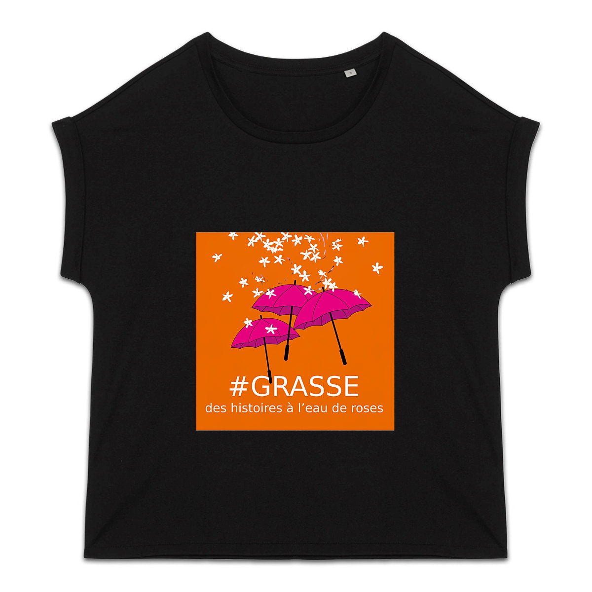 T-shirt femme manches à revers Grasse eau de roses - face_1