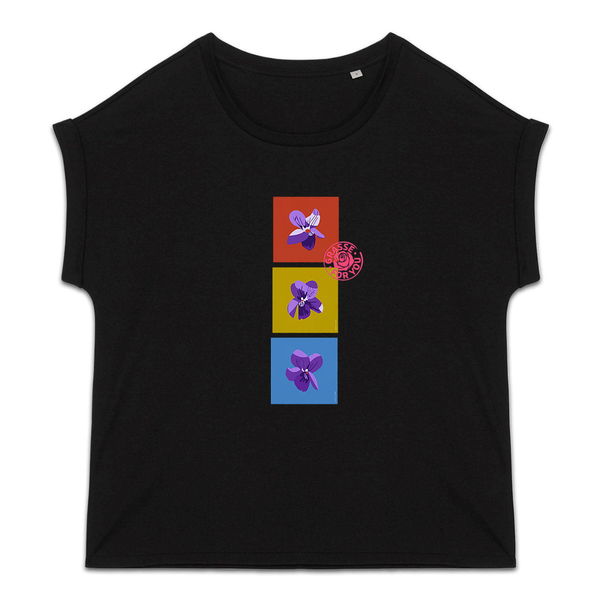 T-shirt femme manches à revers les 3 violettes de Grasse - face_2