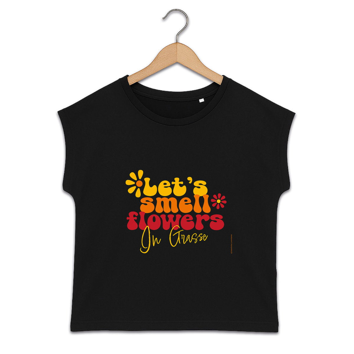 T-shirt femme manches à revers Let's smell flowers in Grasse - face_2