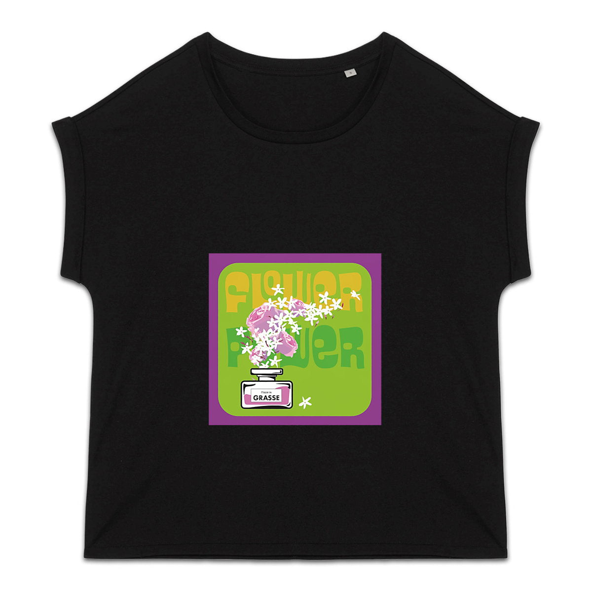 T-shirt femme manches à revers Flower Power mauve - face_2