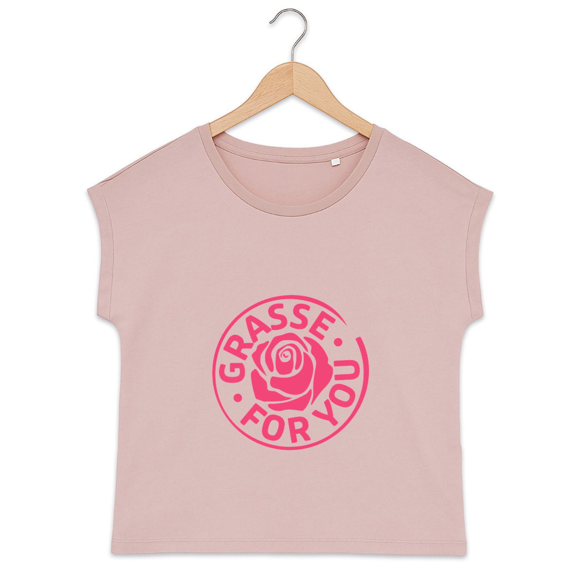 T-shirt femme manches à revers Grasse for you rose - face_3