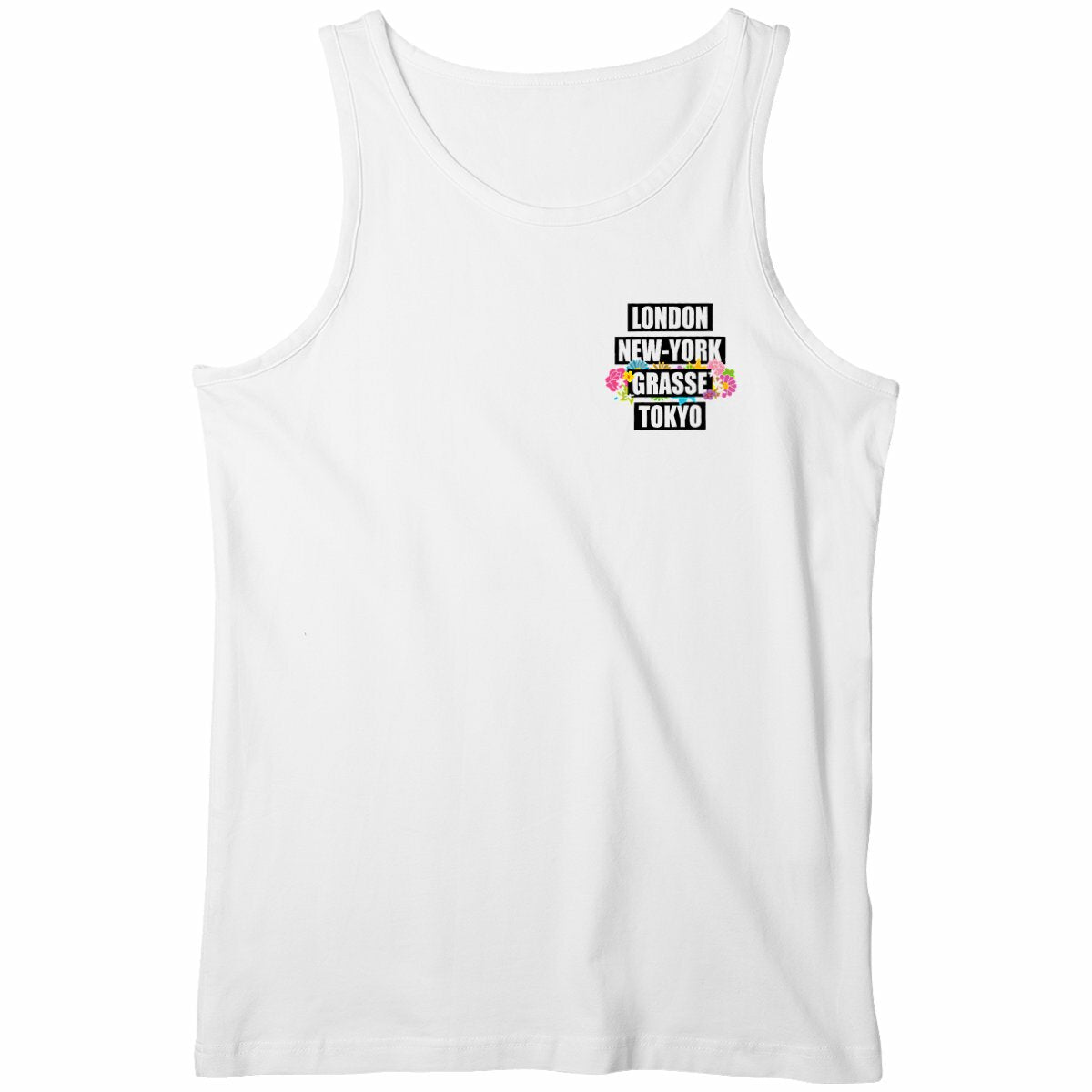 Débardeur Homme London NY Grasse fleuri 2 - face_blanc