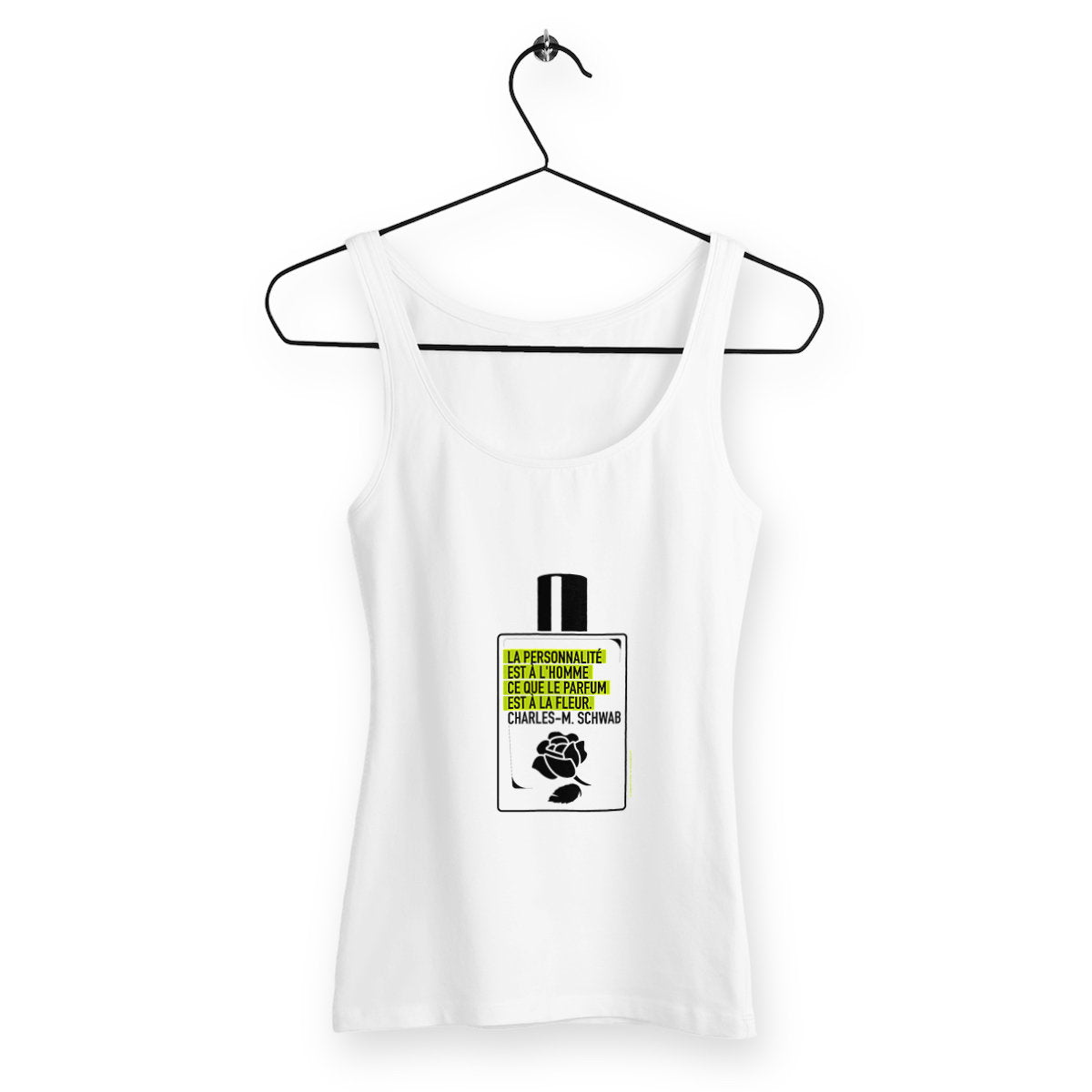 Débardeur Femme Cintré Flacon citation - face_blanc