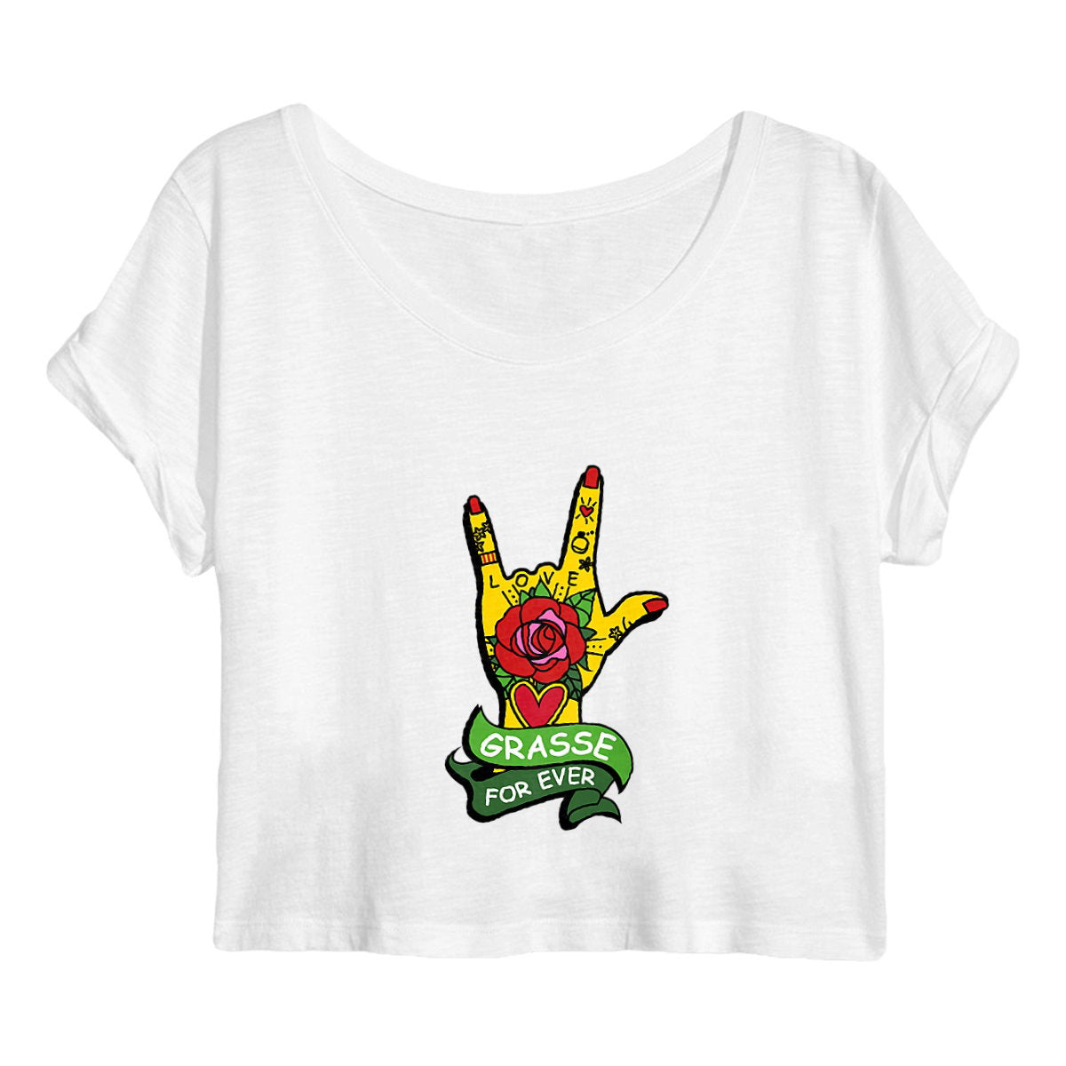 Crop top Femme main rock Grasse for ever - face_blanc