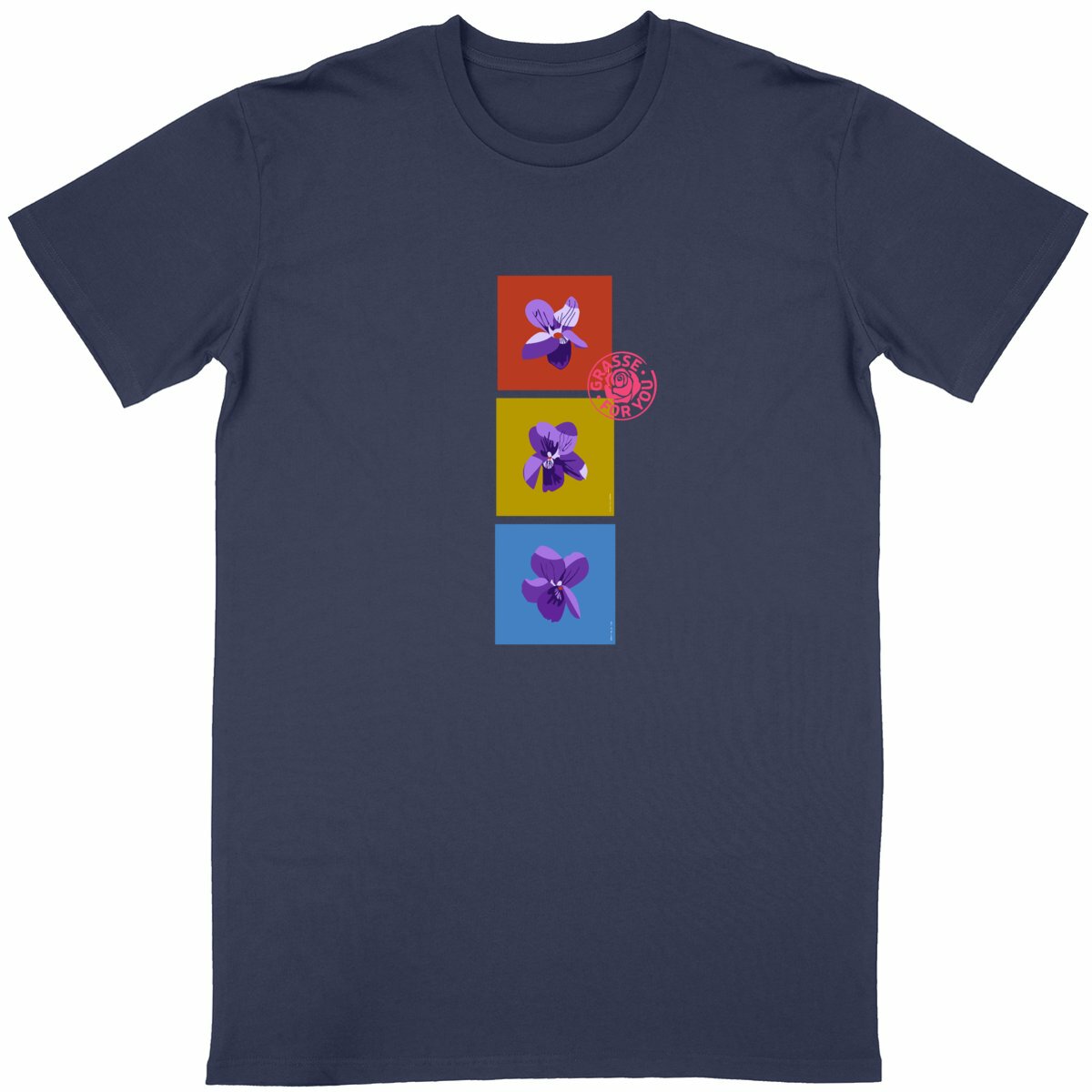T-shirt Unisexe Classique les 3 violettes de Grasse - face_bleumarine