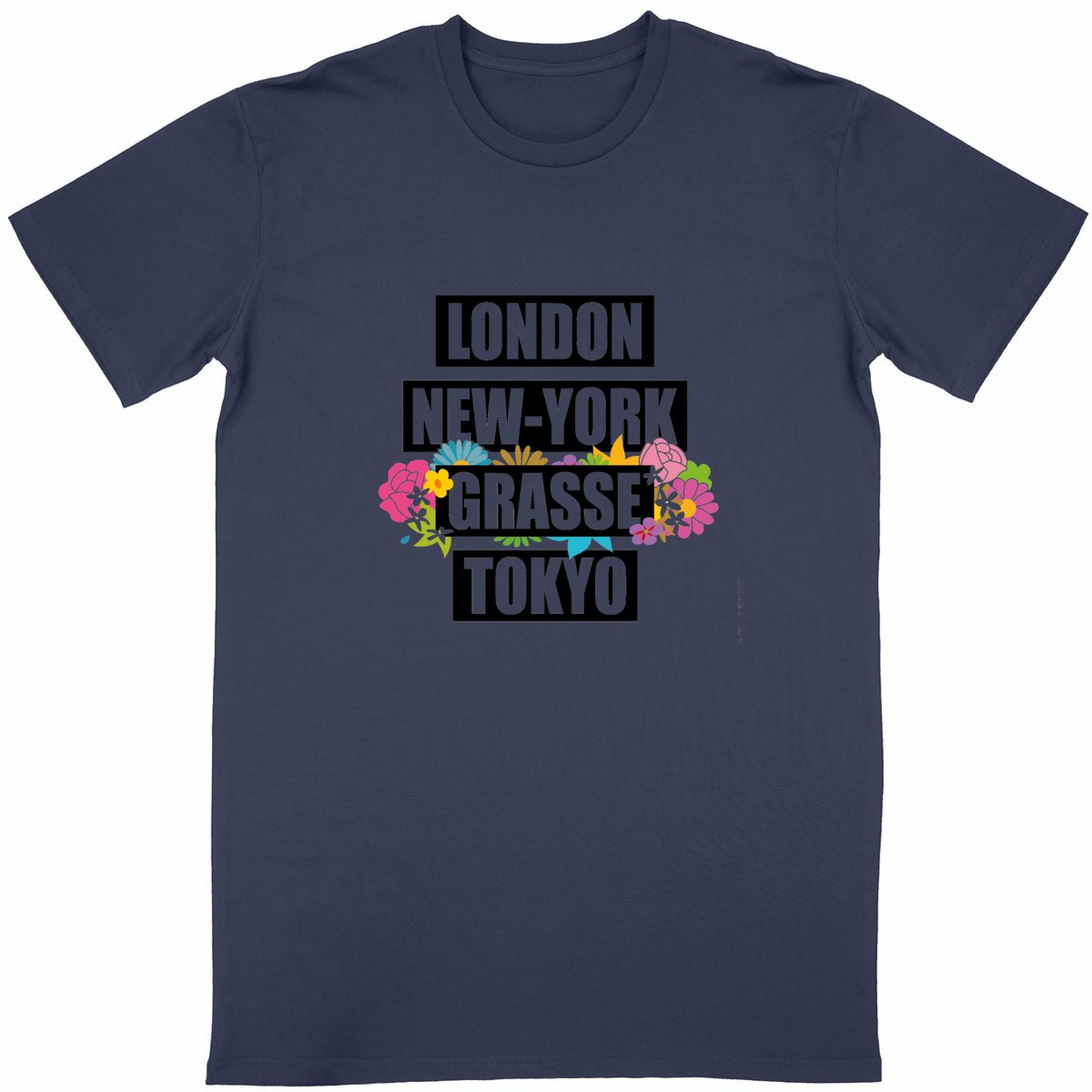 T-shirt Unisexe Classique London Grasse fleuri - face_bleumarine