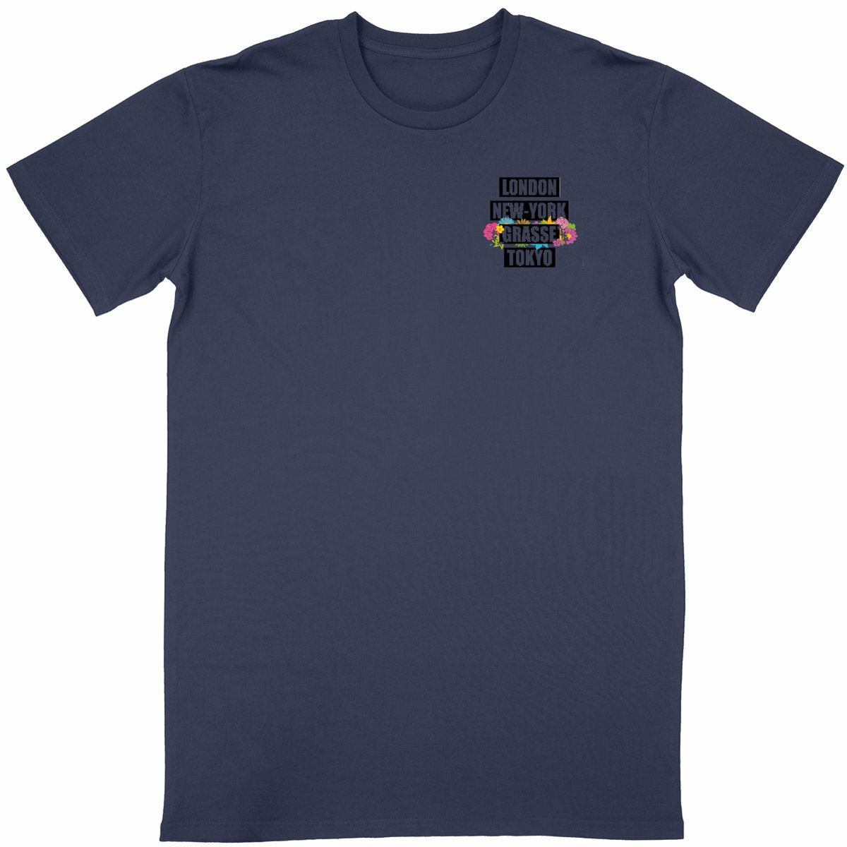 T-shirt Unisexe Classique London NY Grasse fleuri R/V - face_bleumarine