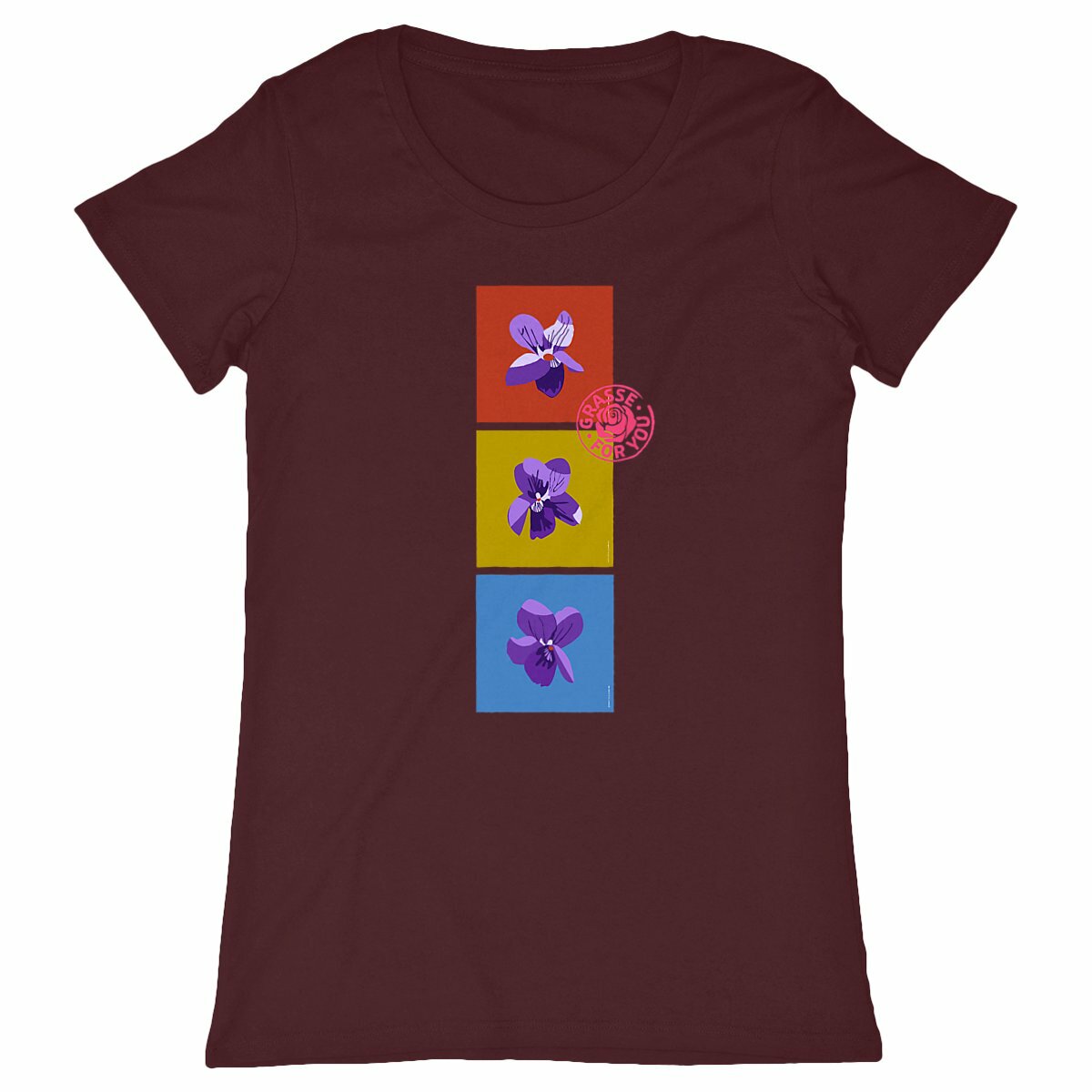 T-shirt Femme Classique les 3 violettes de Grasse - face_bordeaux