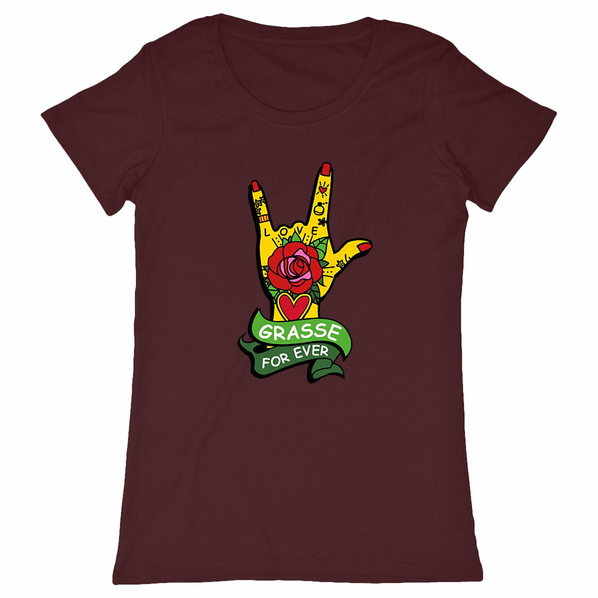 T-shirt Femme Classique Main Rock Grasse for ever - face_bordeaux