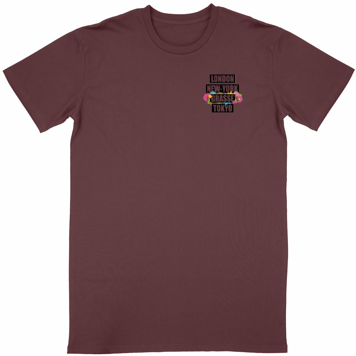 T-shirt Unisexe Classique London NY Grasse fleuri R/V - face_bordeaux