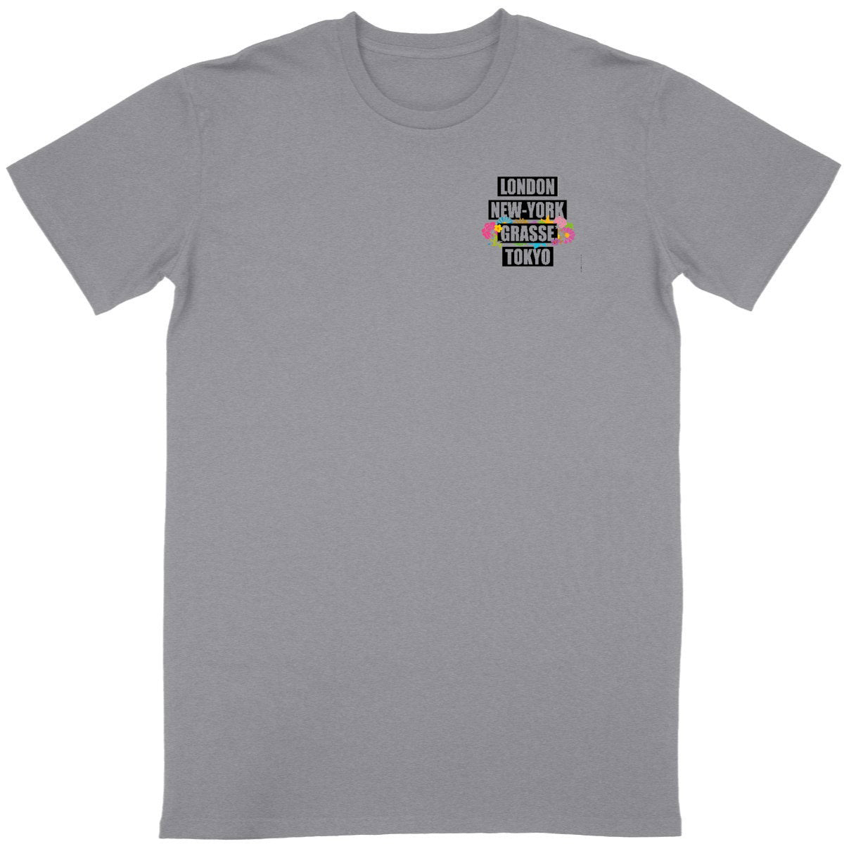 T-shirt Unisexe Classique London NY Grasse fleuri R/V - face_gris