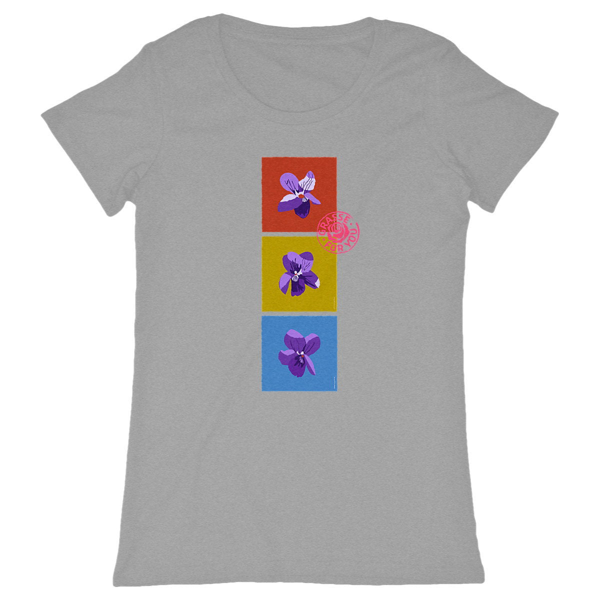 T-shirt Femme Classique les 3 violettes de Grasse - face_gris